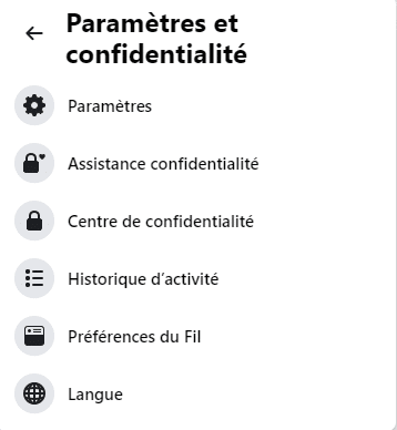 menu parametres et confidentialite